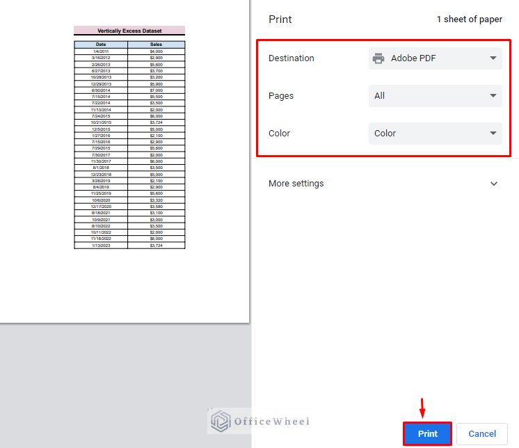 outcome of how to print google sheets on one page